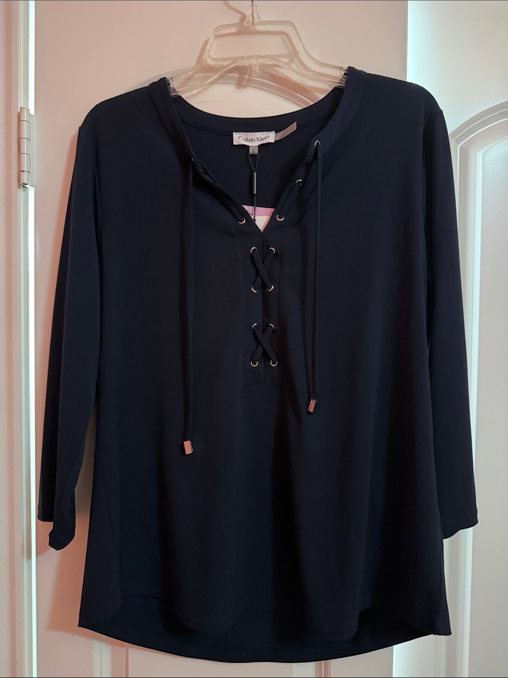 Calvin Klein Dark Navy Lace-Up Long Sleeve Top